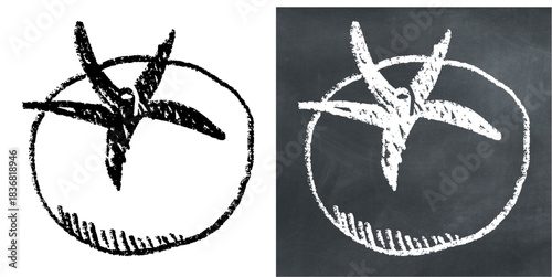 Chalk Handdrawn Tomato vector for rustic restaurant menus and fresh produce displays. Symbolizes healthy ingredients, flavor, and organic farm food.