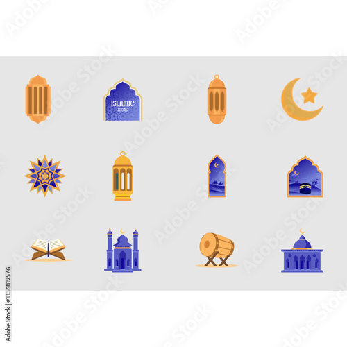 islamic icons set of vector design
