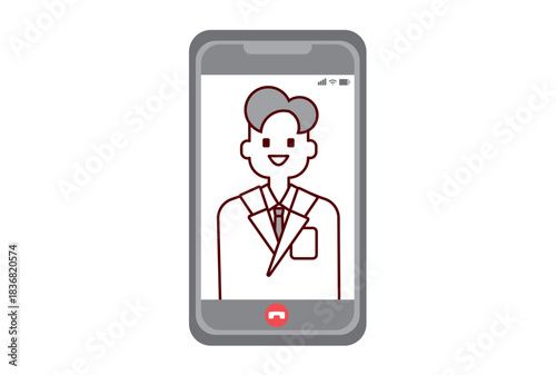 オンライン診療でスマホに映っている医師のイラスト