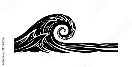 Stylized black and white wave