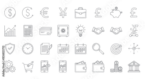Collection of Hand-Drawn Financial and Business Icons.