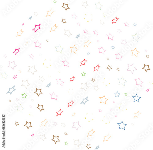 Abstract Scattered Pattern of Diverse Shapes on Dark Background with White, Red, and Gold Elements