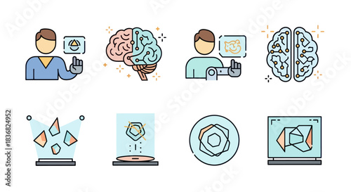 Colorful Vector Illustrations of Human Brain and Concepts.