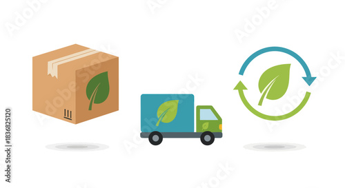 Eco-Friendly Delivery: Cardboard Box Truck and Recycling Symbol.