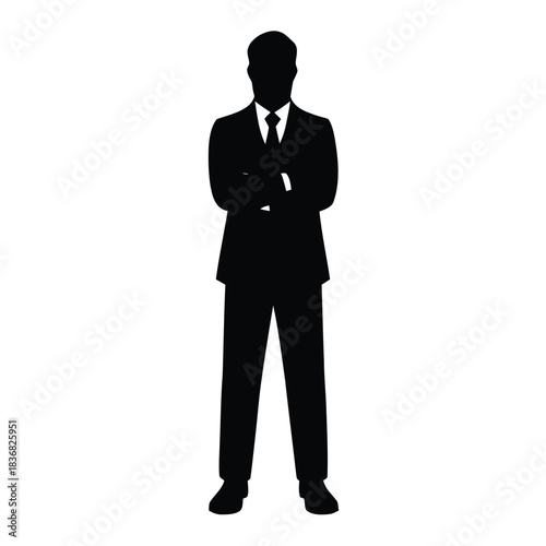 Confident Businessman Silhouette in Suit with Arms Crossed – Professional Leadership Concept Vector