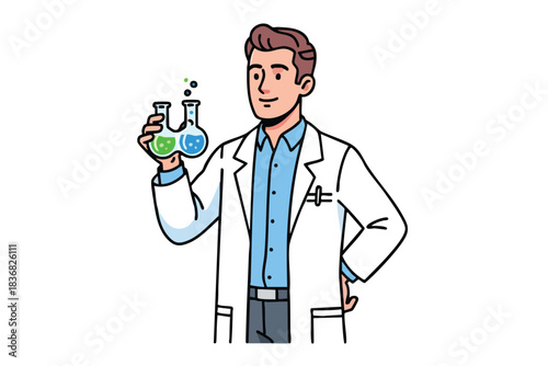 Scientist holding test tubes with colorful chemicals