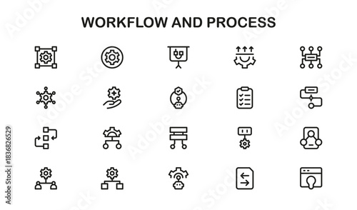 Workflow Process Professional Line Icon Set Unique Minimal Vector Icons for Business Efficiency and Task Management