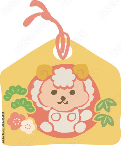 干支の羊の絵馬イラスト　2027年賀状におすすめのかわいい未年のイメージ画像