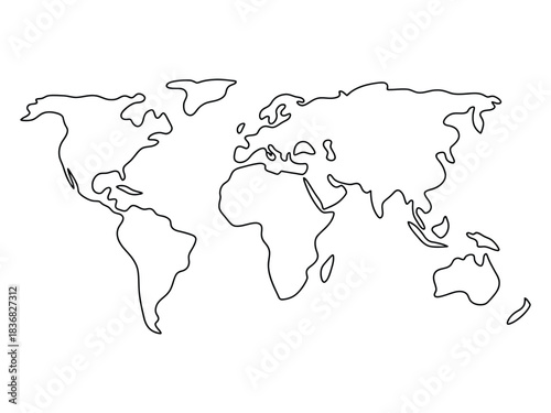 World Map Outline Vector Illustration - Global, Geography, and Travel Continent Borders