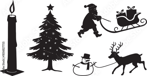 santa claus and reindeer silhouettes