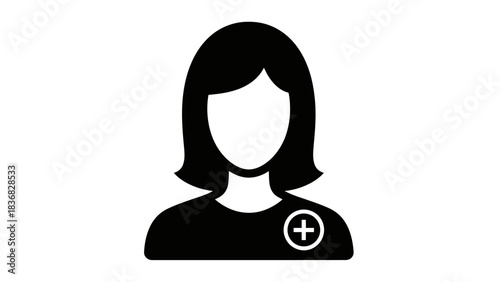Female Doctor or Medical Professional Avatar Icon with Plus Sign Vector Illustration