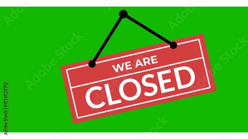 Animation of a closed store sign icon on a green screen background. 4k video of cartoon signboard closed for shop on green background. we are closed sign hanging door store shop