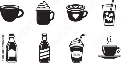 Beverage and Drink Icons Set Keywords: beverage, drink, icons, set, coffee cup, mug, whipped