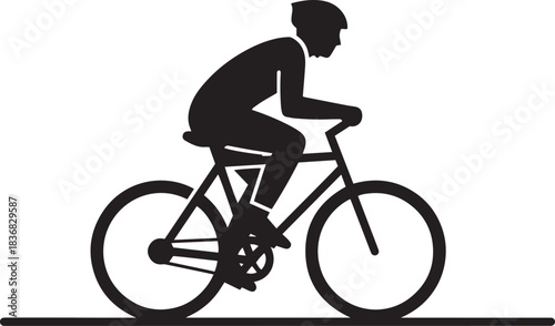 Cyclist silhouette riding a bicycle on a white background