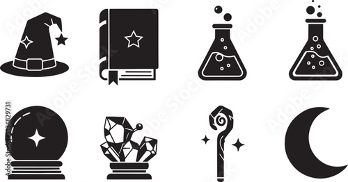 Magical Fantasy Icons Set wizard witch