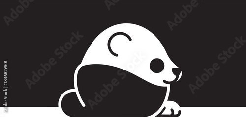 White Silhouette of a Cute Hamster on Black Background