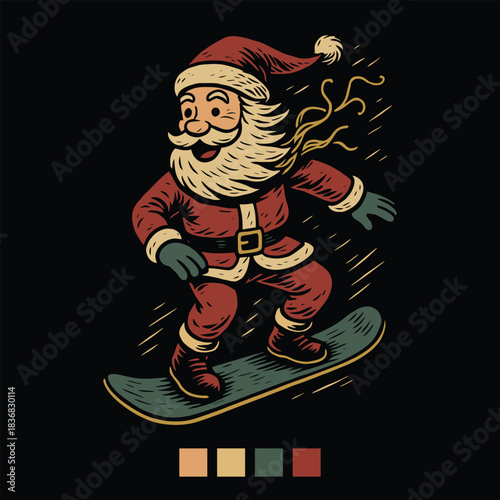 Shredding Santa Claus Holiday Snowboarder Tee