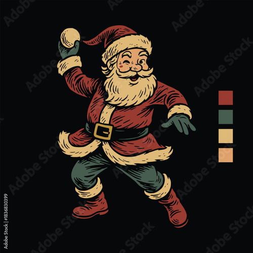 Santa's Snowball Throw: Vintage Christmas Graphic Design