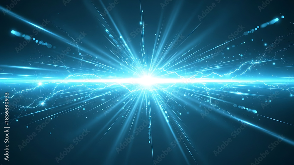 Obraz premium Transparent blue cyan neon glowing png with horizontal light line rays beam flare glow shine streak futuristic shimmer radiant energy effect luminous background