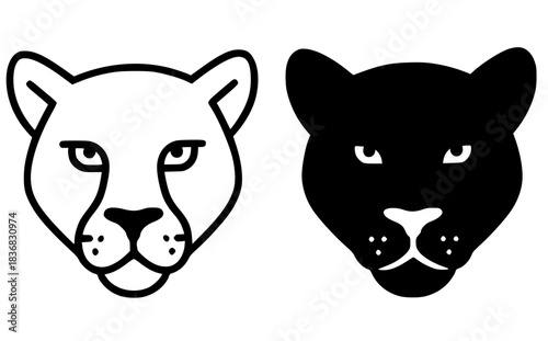 Minimalist icon, puma vector, black and white, outline and silhouette