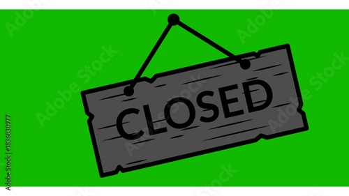 Closed signboard store animation. footage closed store sign icon on a green screen background. video of signboard closed for shop on green background. closed sign hanging door store shop