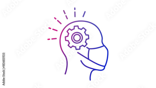 Brainstorming and Strategy Icon with Gear in Head Outline Wearing Mask