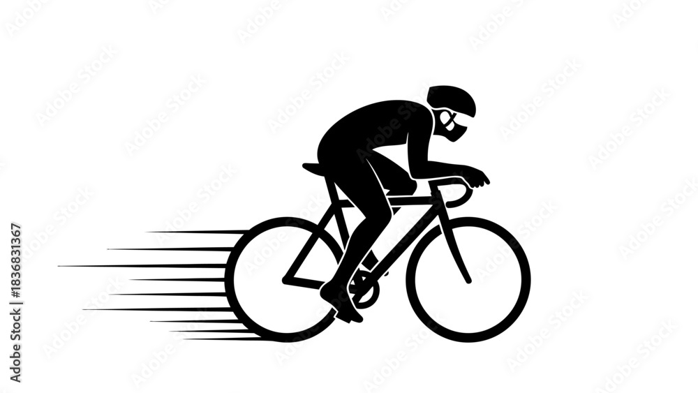 Fototapeta premium Road Cyclist Speeding Vector Icon Silhouette. Fast Bicycle Racer Illustration.