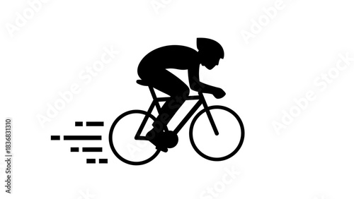 Fast Cyclist Silhouette Icon Vector Illustration. Isolated Black Road Bike Rider in Speed Motion Graphic Element