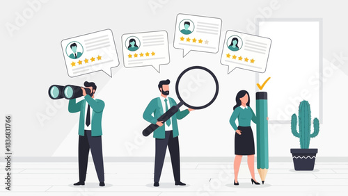 Customer Feedback Analysis and Review Team Looking for Quality Ratings and Searching for the Best Employees