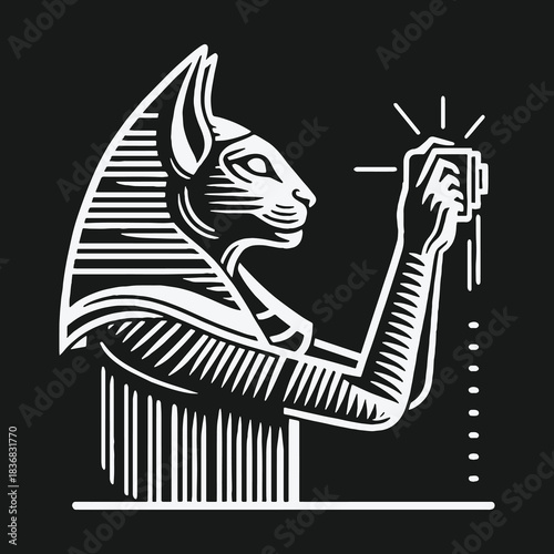 Ancient Egyptian Cat Goddess Bastet Taking a Modern Selfie.