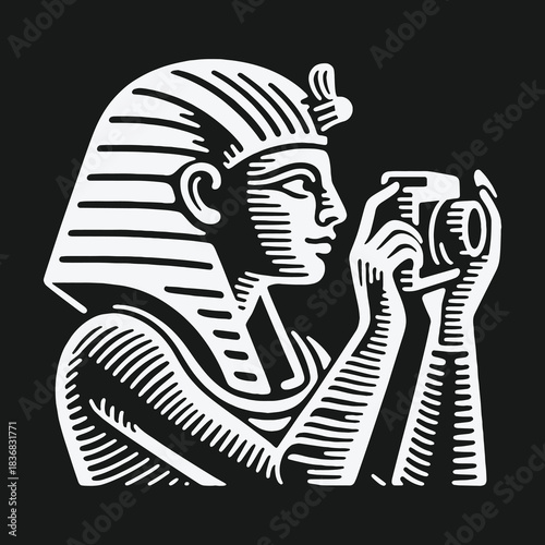 Anachronistic Illustration of an Egyptian Pharaoh Photographer.