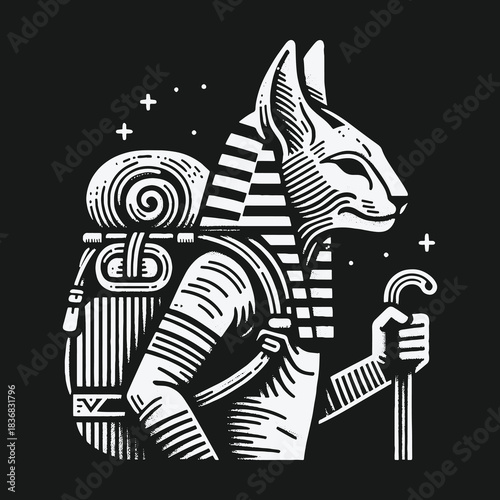 Ancient Egyptian God Anubis as a Modern Traveler with a Backpack.