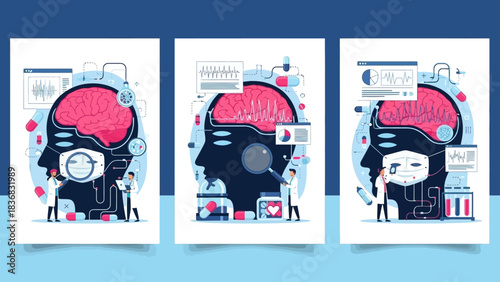 Neurology and Mental Health Treatment Concept Vector Illustration Set