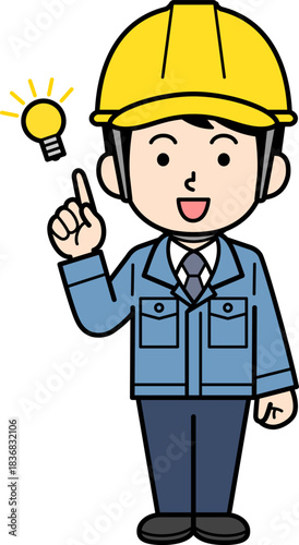 閃くヘルメットをかぶった現場監督の男性