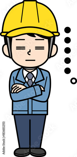 呆れているヘルメットをかぶった現場監督の男性