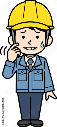 動揺するヘルメットをかぶった現場監督の男性