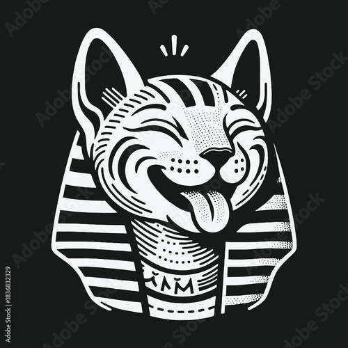 Funny Egyptian Pharaoh Cat Head with Tongue Sticking Out.