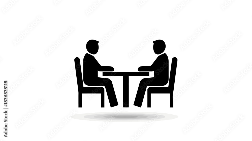 Fototapeta premium Two People Sitting Across a Table Icon. Business Meeting, Negotiation, or Interview Pictogram Vector Illustration.