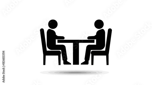 Two People Sitting at a Table Icon. Vector Illustration of Meeting, Negotiation, or Interview Pictogram