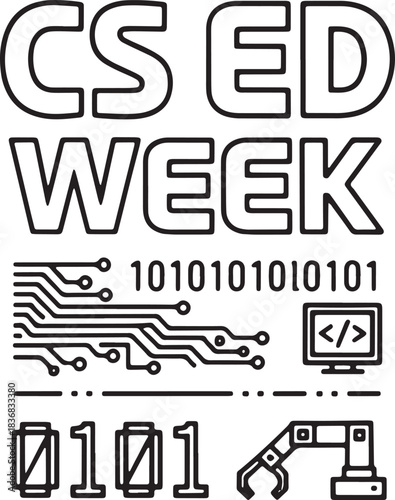 Computer science education week t shirt design featuring bold text and binary code graphics, Generative Ai