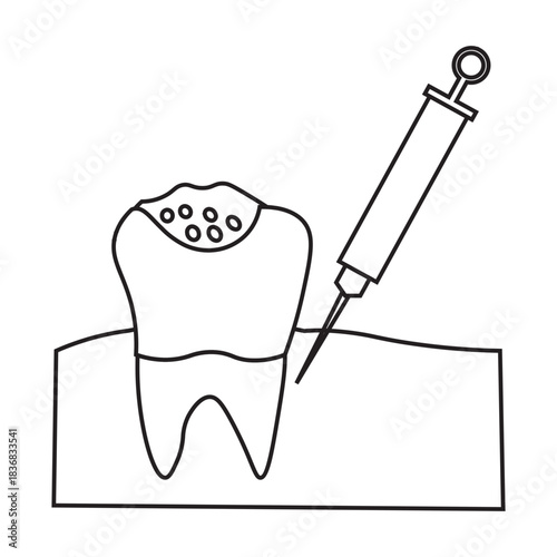 Dental Cavity Treatment with Local Anesthesia Injection line icon