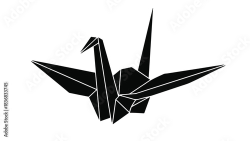 Elegant black origami crane symbol of peace and hope