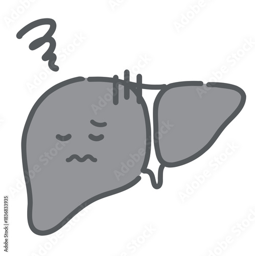 ストレスや病気で不調な肝臓のキャラクターイラスト（肝炎・脂肪肝）