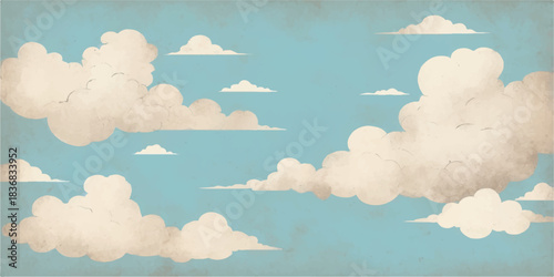 Beautiful bright blue sky with fluffy white cumulus clouds