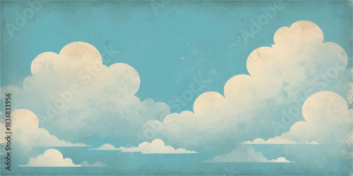 Beautiful blue sky with white cumulus clouds in the summer daylight