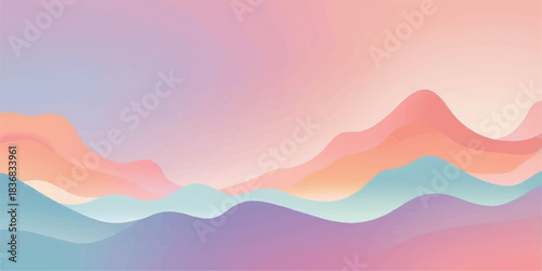 Abstract vector background with colorful clouds and misty mountains at sunrise