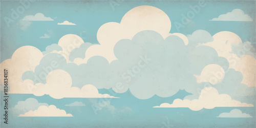 Seamless blue sky cloudscape vector pattern with cartoon clouds for summer wallpaper design