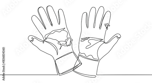 Line drawing of two hands holding the Earth, emphasizing environmental stewardship and connection to nature, isolated on a transparent background