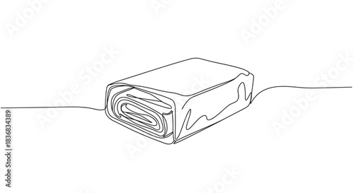 Line drawing of a rolled blanket on a transparent background, showcasing soft fabric texture with folds and lines, ideal for cozy indoor settings during winter nights.