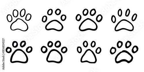 Set of hand drawn cute cat's paw Cat, dog, animal footprint in doodle style Single element for print, web, design, decor, greeting cards, children's prints